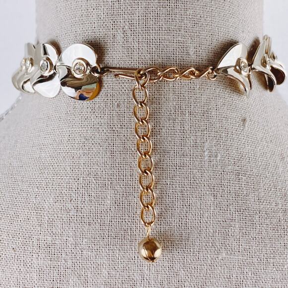 Vintage Mid Century Gold Tone Heart Rhinestone Choker Necklace 1950s - Picture 9 of 15